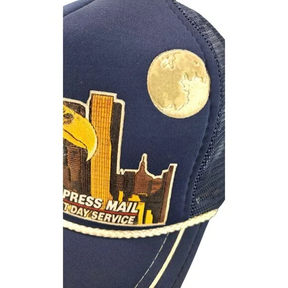 Vintage USPS Trucker Hat Express Mail Eagle Blue Mesh Snapback Rope Twin Towers - Picture 5 of 13